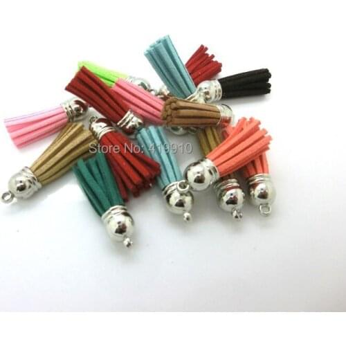 Free Shipping-30PCs Mixed Color Silver Tone Suede Tassels Pendants Purl Macrame Jewelry Accessory 6x1.2cm M0631