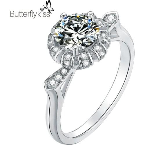 BK 1ct Moissanite Ring 925 Sterling Silver White/Yellow/Rose Gold Engagement & Wedding Diamond Rings Fine Jewelry For Woman