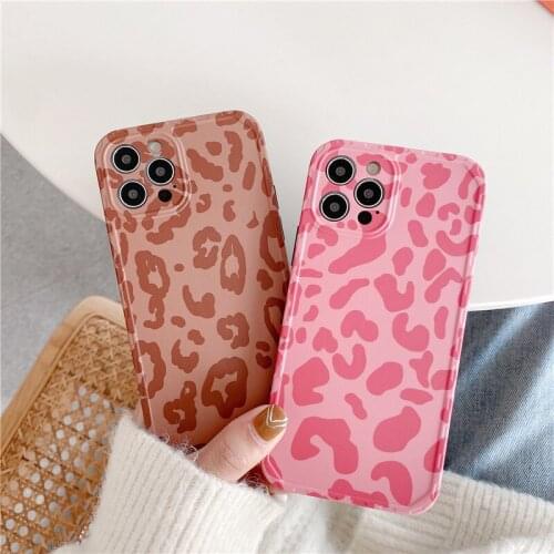 Leopard phone case for iphone 12 Mini 11 Pro Max 7 8 Plus 12Pro XR X XS camera protection shield soft silicone cover girls coque