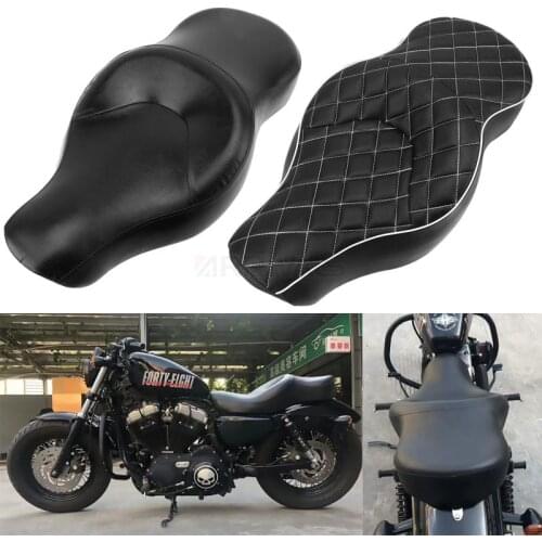 Black Motorcycle Leather Driver Rider Passenger Touring Two-Up Cushion Seat For Harley Sportster XL iron 883 1200 48 Forty-eight