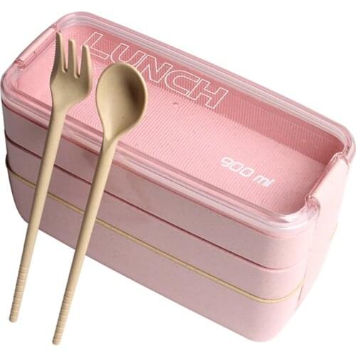 GEEKHOM Healthy Material Lunch Box 900ml 3 Layer Wheat Straw Bento Boxes Microwave Dinnerware Food Storage Container Lunchbox