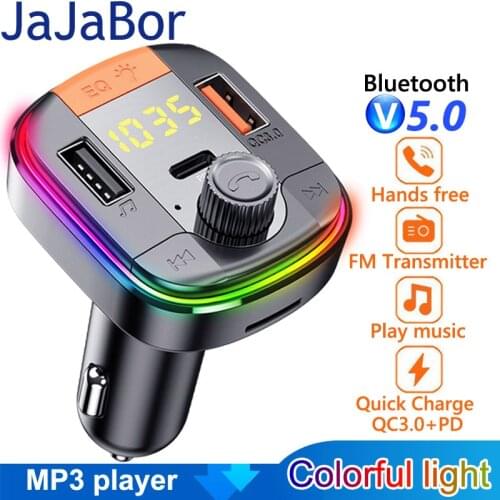 JaJaBor Bluetooth 5.0 Car Kit Handsfree FM Transmitter Stereo Car MP3 Player with PD18W QC3.0 Quick Charge USB Car Charger