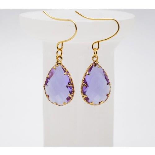 KBJW Original New Arrival Simple Party Fashion Pendant Necklace Earring Set Purple Crystal Teardrop Earrings Necklaces for Women