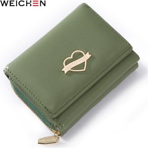 WEICHEN Trifold Small Wallet Women Heart Element Female Wallets Ladies Purse Slim Carteira Brand Designer Many Departments NEW