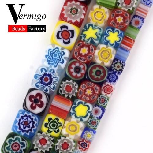Natural Stone Multicolor Square Lampwork Beads For Jewelry Making 4 6 8mm Spacer Beads Diy Bracelets Necklaces 15" Wholesale