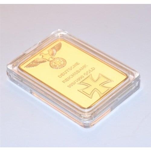 German Imperial Eagle with Cross Gold Bar One Ounce Germany Gold Plated Bullion Bar with Plastic Cases 44*28mm