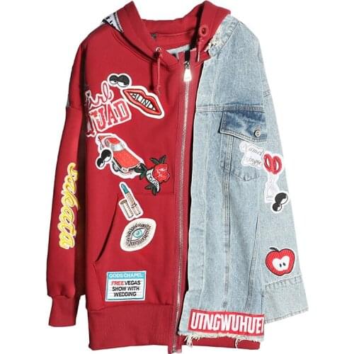 NEWDISCVRY 2020 New Style Women Fashion Street Harajuku Cartoon Patches Sweatshirts Loose Zipper Hoodies