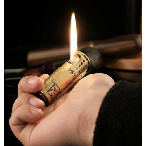 2020 New Pure brass Free Fire kerosene Retro Pipe Lighter Turbo Torch Flint Grinding wheel Lighter Gadgets For Men Gift Box