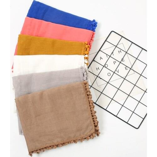 2021 New Plain Pom Cotton Scarf Hijab Tassel Scarves Solid Color Shawls Muslim Women Wraps Fashion Female Headband 180*80cm