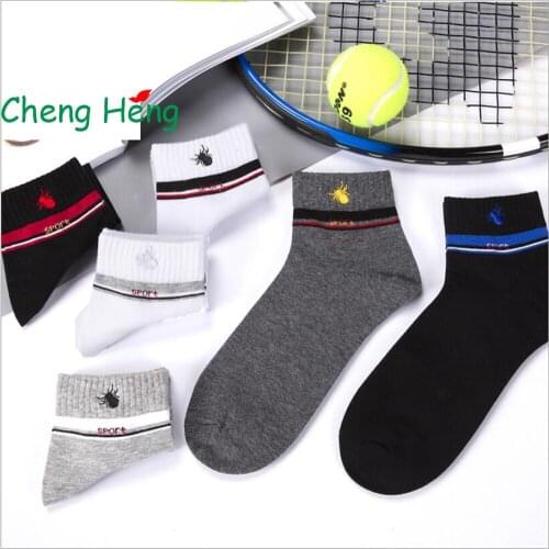 CHENG HENG 12 Pairs / Bag New Hot Spring And Summer Embroidery Casual Short Socks Solid Color Cotton Mens Tube Socks Art Socks