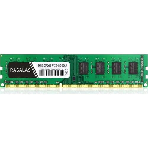 Rasalas 4GB 2Rx8 PC3-8500U DDR3 1066Mhz 1,5 V 240Pin No-Ecc DIMM Desktop PC RAM Fully compatible Memory
