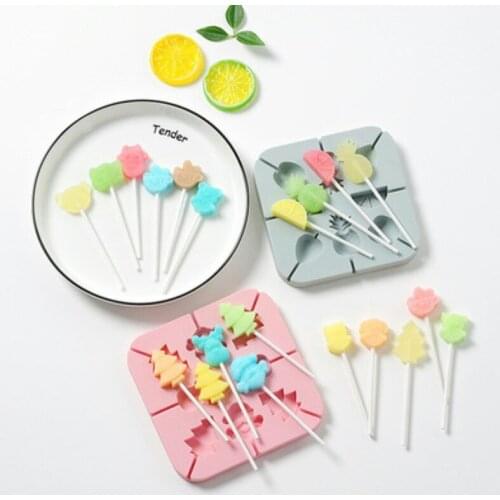 Wholesale Silicone Lollipop Candy Mold with 20pcs Paper Stick Animals Fruit Cake Pops Decoration Gummy Molds