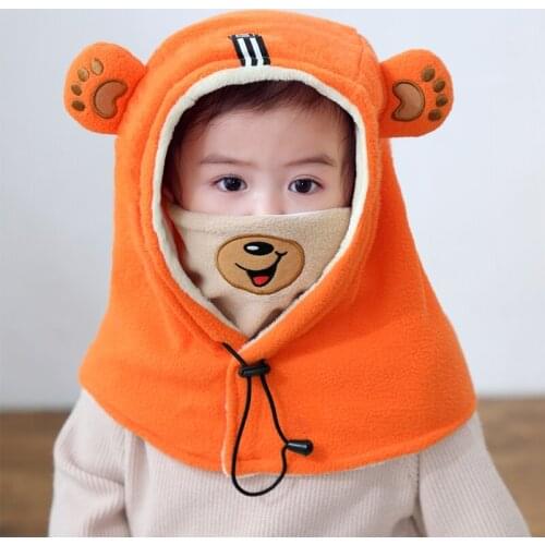 Autumn and Winter Baby Hat Scarf Mask One Baby Windproof Hood Face Protection Boys and Girls Warm Ear Protection Plush Cap 2021