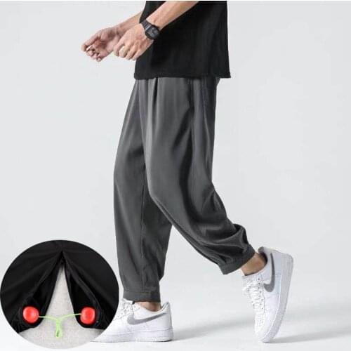 Sexy Open Croch Secret Pants Zipper Outdoor Public Sex Clothes For Men Spring Summer Thin Black Gray Trousers Plus Size Clothing