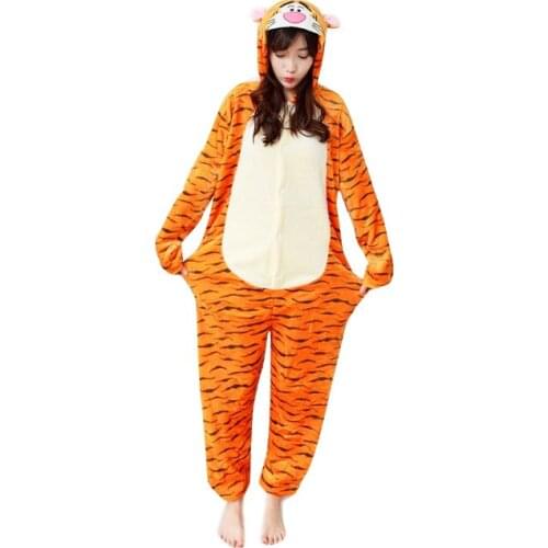 Unisex Adults Animal Pajamas Anime Onesie Tiger Flannel Cartoon Cute Warm Cosplay Sleepwear
