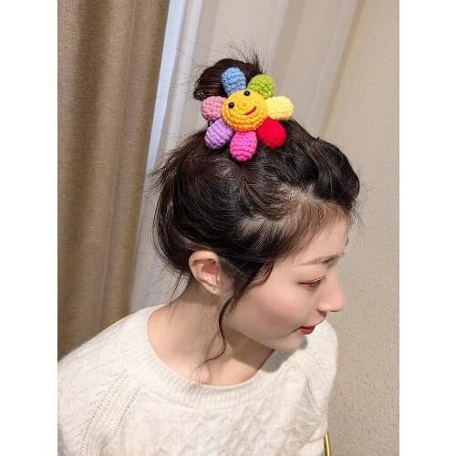 Popodion New Girls Hair Band Sunflower Korean Headdress, Hair Rope, Net Red, Key Ring Pendant, Cute Brooch 007