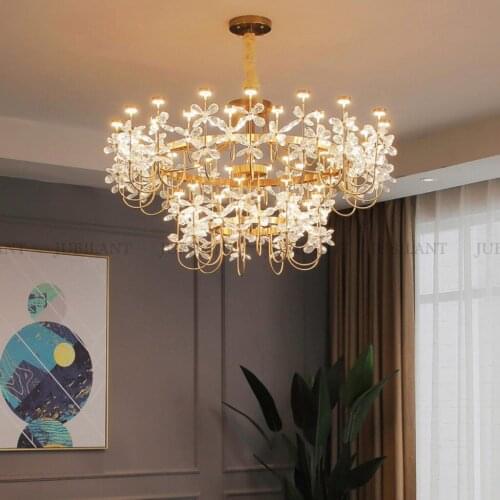 Post Modern Copper Luxury Crystal LED Chandelier Pendant Lamps Restaurant Wreath Warm Romantic Living Room Lights