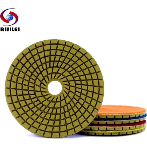 RIJILEI 5PCS 4Inch Wet Diamond Polishing Pads 5 Steps Grinding Discs For Granite Stone Concrete Floor Marble Polishing