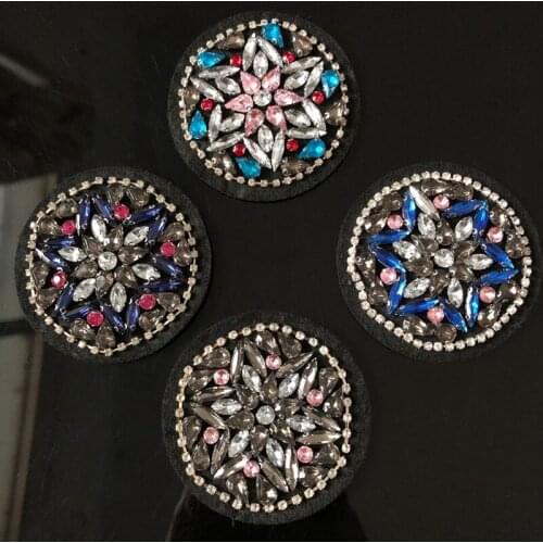 Handwork Drill Beaded Rotundity Patch Rhinestones Sew On Clothing Applique Beaded Flower Patches For Clothing