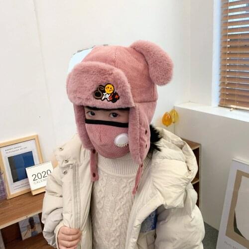 1-5 Years New Childrens Winter Warm Cartoon Dog Lei Feng Cap Boys and Girls Kids Hat And Mask Set Ear Protection Gorras