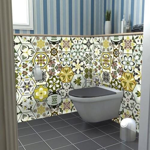 10/15/20/30cm Hexagon Strip Ceramic Tile Wall Sticker Glossy Surface Kitchen Wardrobe Wallpaper Waterproof Oil-proof Wall Decals