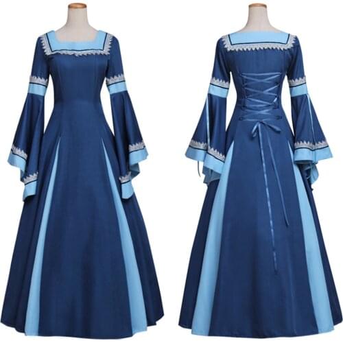 Blue Medieval Renaissance Gothic Victorian Dress Ball Gown Adult Halloween Cosplay Costume