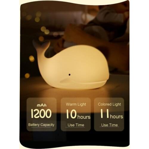Led Children Night Light For Kids Soft Silicone USB Rechargeable Bedroom Decor Gift Animal Whale Touch Night Lamp