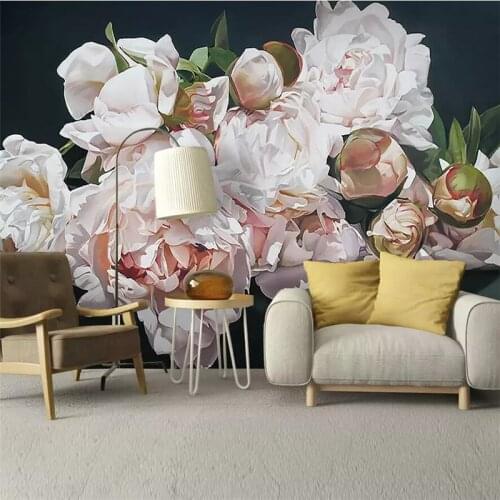 Wellyu Custom wallpaper Nordic simple hand-painted flowers living room bedroom wall custom large mural green wallpaper