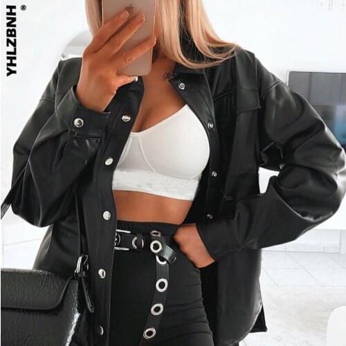 YHLZBNH Autumn 2020 Women Streetwear PU Leather Jacket Coat Women Jacket Esthetic Gothic Vintage Outfits Fashion Black Tops