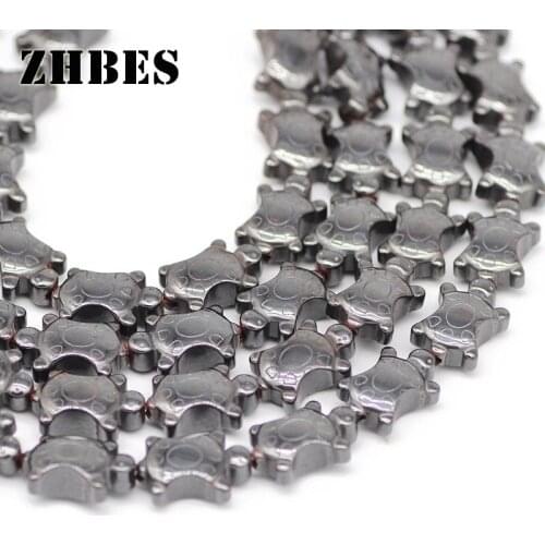 ZHBES Natural Stone Black Hematite longevity Tortoise Shape Spacers Loose Beads For Jewelry Bracelet Making DIY Accessories