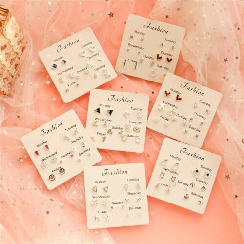 New Fashion Korean Style Mixed Flower Leaf Heart Stud Earrings Set For Women Girl Elegant Crystal Rhinestone Wedding Party Gift