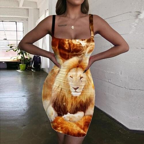 Giyu Brand Lion Dresses Women Animal 3d Print Anime Halter Sleeveless Flame Sundress Hilarious Vestido Sexy Womens Clothing
