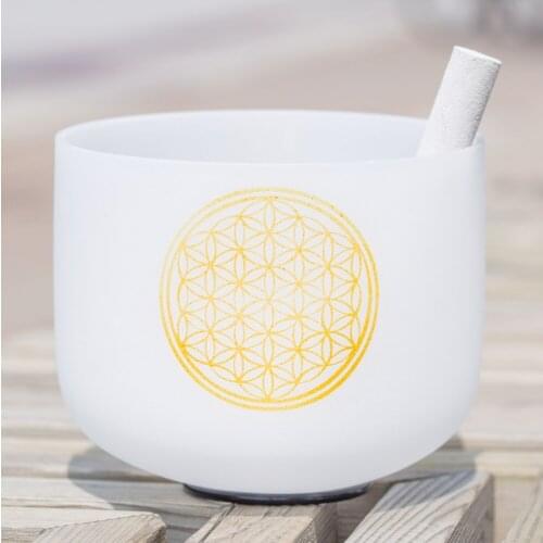 1PC 10inch 440Hz or 432Hz Flower of life Design Note CDEFGAB any one Frosted Quartz Crystal Singing Bowl