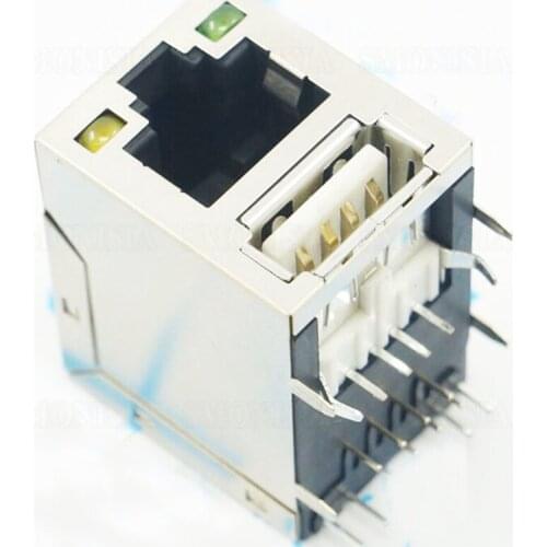 10pcs - 1000pcs RJ45 Network Socket Single Layer USB Connector With LED Lamp