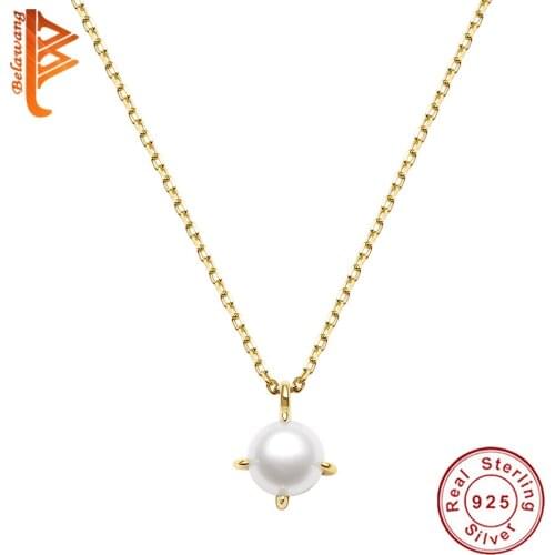 100% 925 Sterling Silver Freshwater Pearl Pendant Necklace With 18k Gold Plated Link Chain Necklace For Women Elegant Jewelry