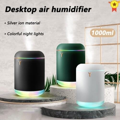 1000ML White Mini Air Humidifer Aroma Essential Oil Diffuser with Romantic Lamp USB Mist Maker Aromatherapy Humidifiers for Home
