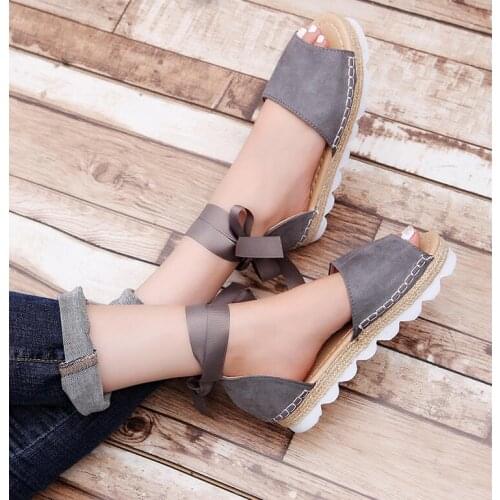 2018 Spring Autumn Women Loafer Round Toe Espadrilles Lace Up Comfortable Hemp Bottom Women Shoes Slip On Zapato Mujer Size 44