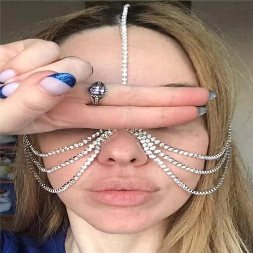 2021 Indian jewelry Rhinestone multi-layer headdress chain mask female dance party jewelry crystal tassel veil headdress chain