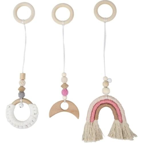 3Pcs Nordic Baby Gym Frame Pendants Wooden Clothes Rack Rainbow Hanging Play Toy T3LA