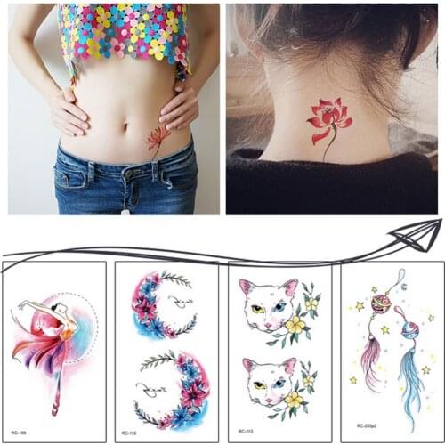 3PCS Beautiful Girl Flowers Girls Designs Waterproof Temporary Tattoos Cute Cat Animal Tattoo Sex Women Beauty Body Art #275441