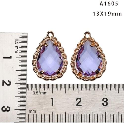 4PCS/Lot 19MM Brass with colorful Crystal 18k Gold Plated Waterdrop Charm Pendant Connect for Diy Earring Wedding Jewelry Making