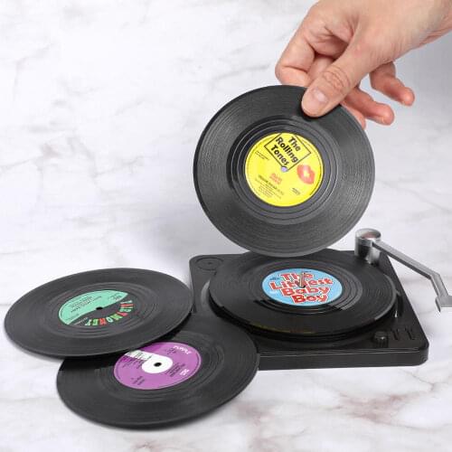6pcs ABS Record Cup Mat Retro Mug Coaster Pad Vinyl Coaster Cup Mat Heat-resistant Non Slip Hot Drink Holder Home Decor