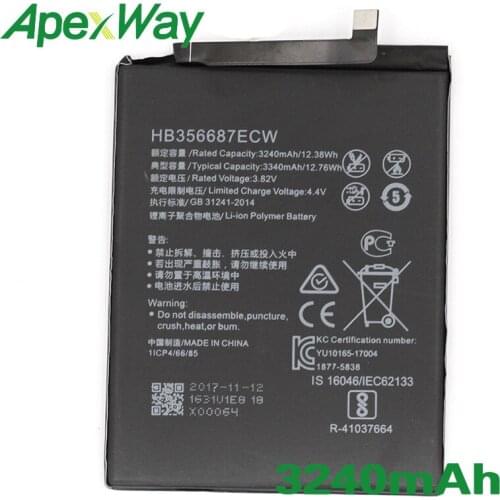 ApexWay 2PCS/lot HB356687ECW 3240mAh Phone battery for huawei NOVA 2 plus Honor 7X BND-L21 BND-L22 BND-AL10 BND-TL10 Mate SE