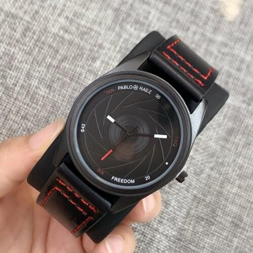 PABLO RAEZ Men Watch Black Leather Sport Watch Cool Calendar Quartz Waterproof Military Wristwatch Male Clock Relogios Masculino