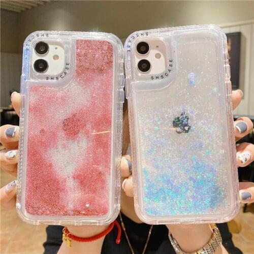 Glitter Sequins Quicksand Phone Case For iPhone 12 11 Pro Max XR XS Max X 8 7 Plus 12 Mini Transparent Bumper Liquid Back Cover