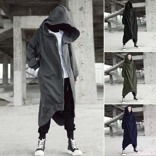 Unisex Long Hoodie Zipper Coat Long Sleeve Coat Zipper Closure Fleece Lined Long Hoodie XIN-Shipping