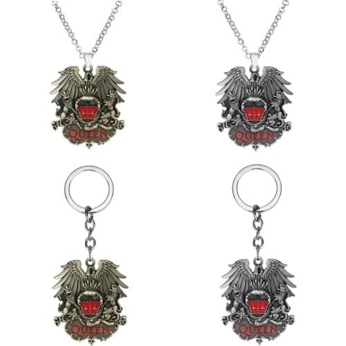 Dongsheng Rock Band Queen Necklace Music Band Pendant Keychain Fashion Link Chain Necklaces for Women Men Charm Gifts Jewelry