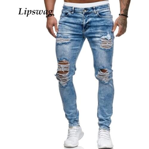 2021 Autumn Fashion Street Style Jeans Men Vintage Ripped Slim Denim Pants Casual Mid Waist Zipper Mens Jean Trousers Streetwear