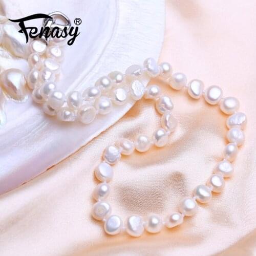 FENASY Genuine Natural Freshwater Baroque Pearl Necklaces For Women 8-9mm Pearl Jewelry Wedding Engagement Jewelry