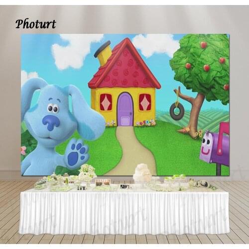 PHOTURT Blues Clues Photography Backdrop Kids Birthday Background Blue Dog Sky House Vinyl Polyester Photo Studios Props